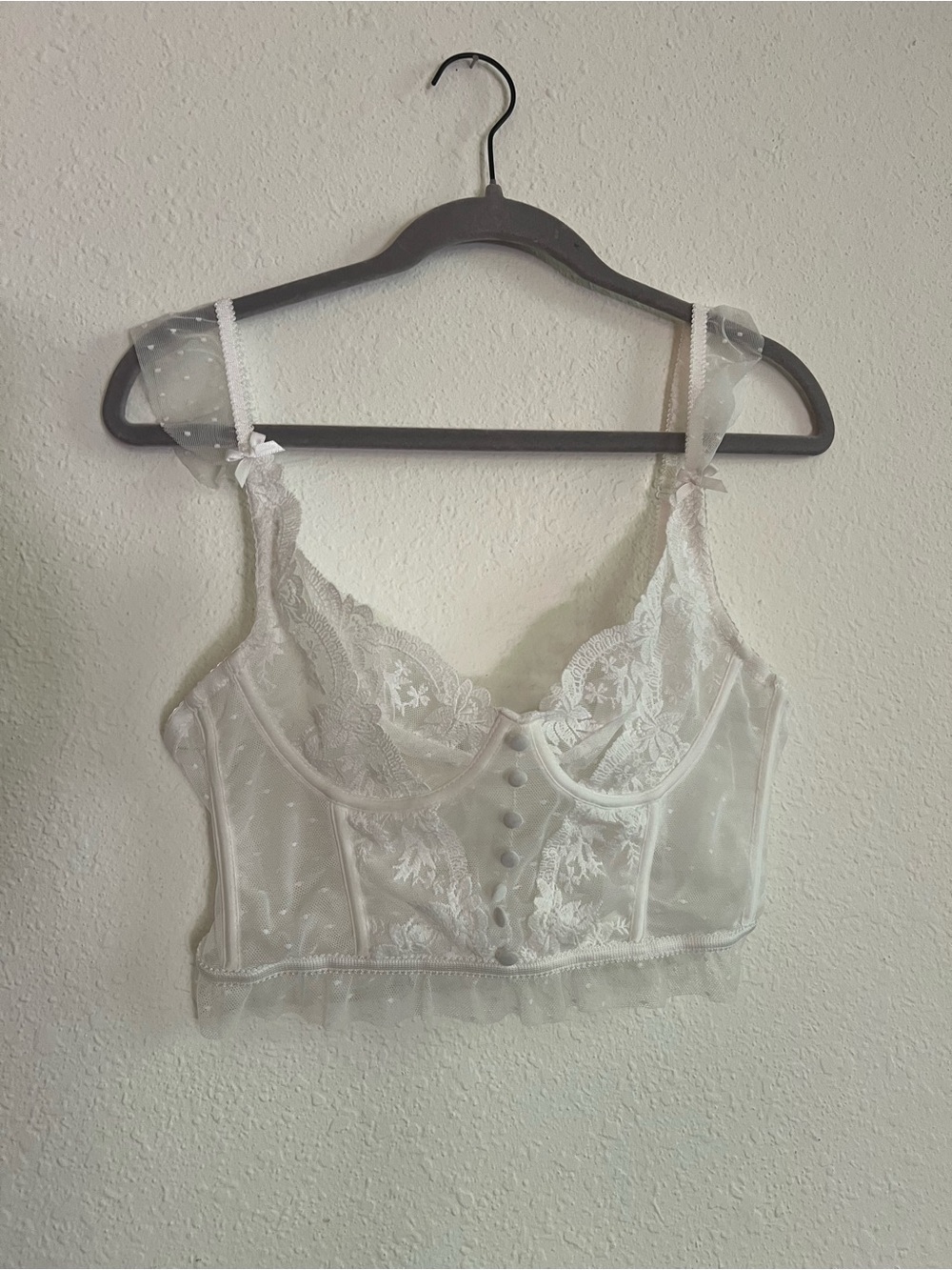 Sheer Lace Longline Bralette in White